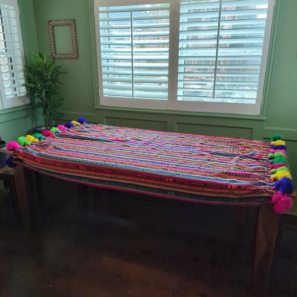 Vintage Tablecloth Blanket Throw Knit Indigenous Striped Boho - Picture 3 of 14
